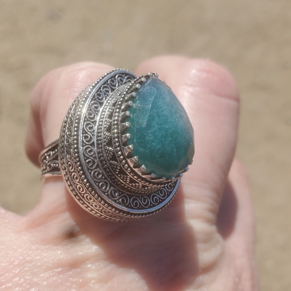 New Green Aventurine Antique Design 925 Silver Statement Ring. - Picture 11 of 16